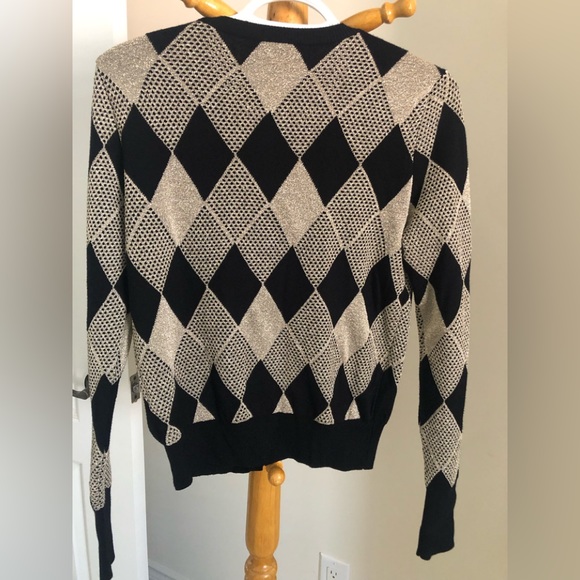 DEAL!!Black, gold, argyle pattern cardigan, small - Picture 3 of 6